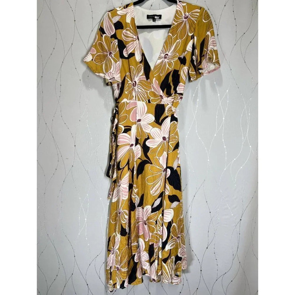 Slate & Willow Dark Yellow Mod Daisy Wrap Midi Dress $297 - Picture 6 of 11